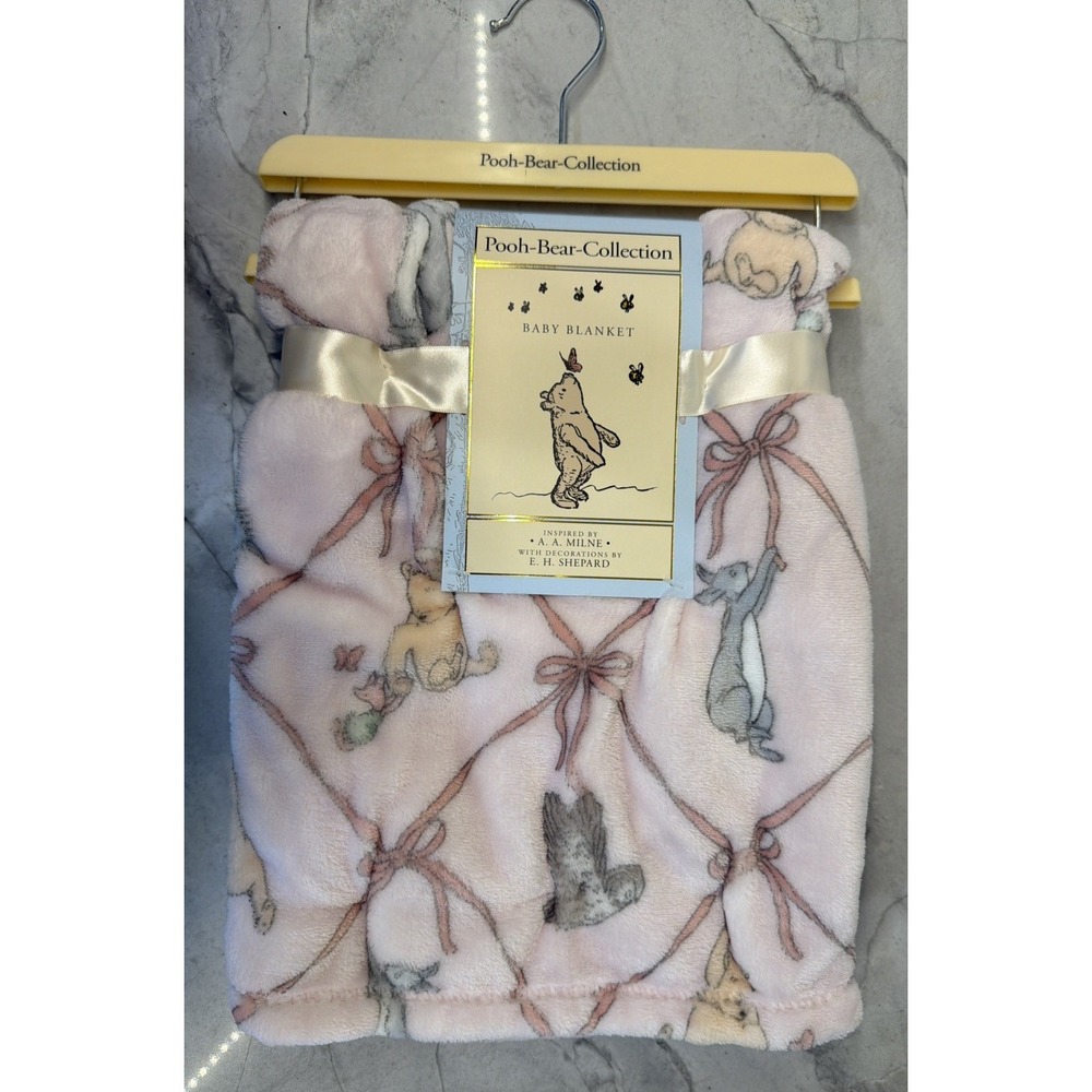 Pooh Bear Collection Pink Plush Baby Blanket Winnie the Pooh Eeyore 30x40 NEW